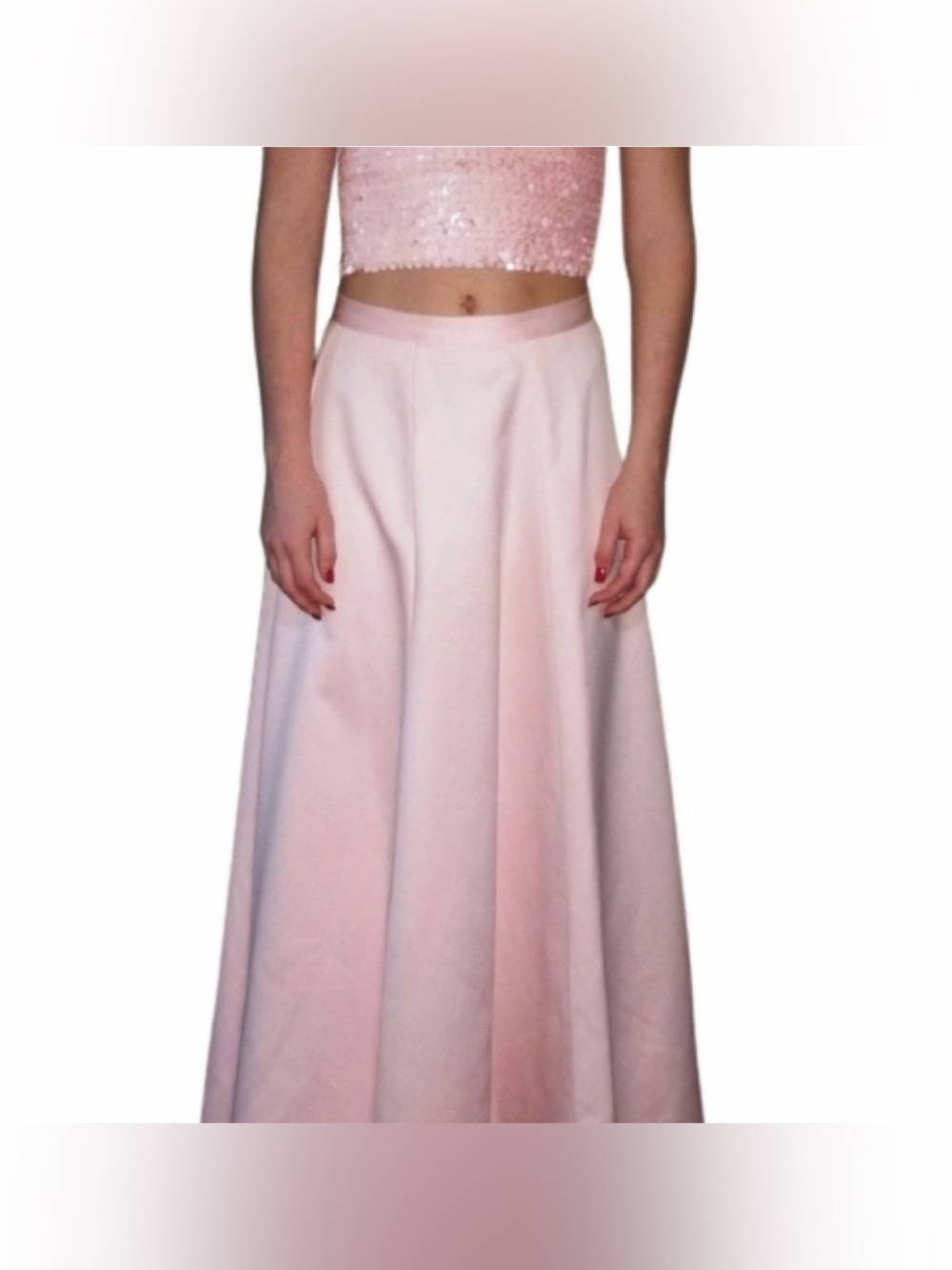 Vintage Hugo Buscati Light Blush Pink Maxi Skirt and Sequin tube top set,size 10